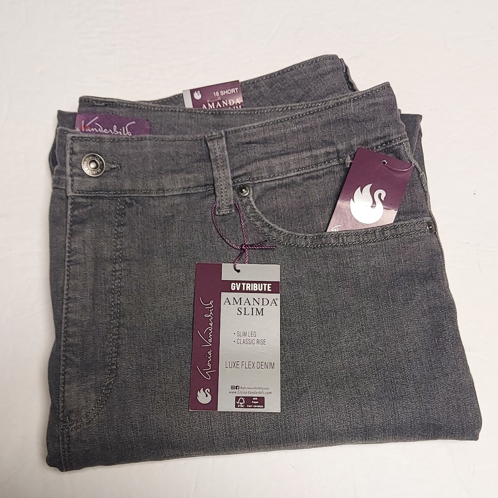 Gloria Vanderbilt Amanda Straight Leg Women's size 18 Gray Denim Jeans Stretch